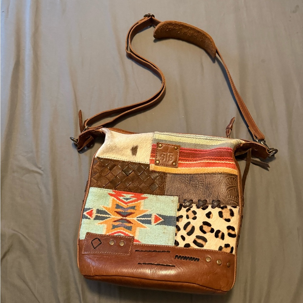 STS Ranchwear Brown Multi-Pattern Crossbody Bag